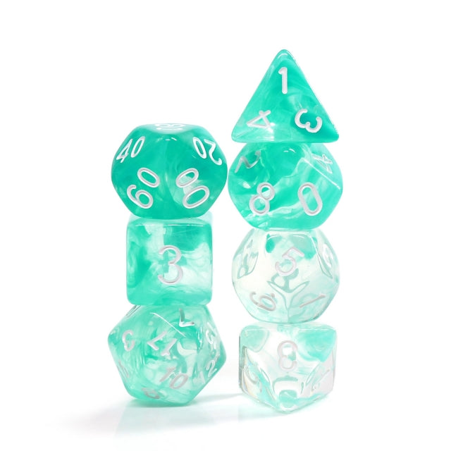 Lake Teal Swirl with White Numbering 7-Dice Set RPG (Online Only)