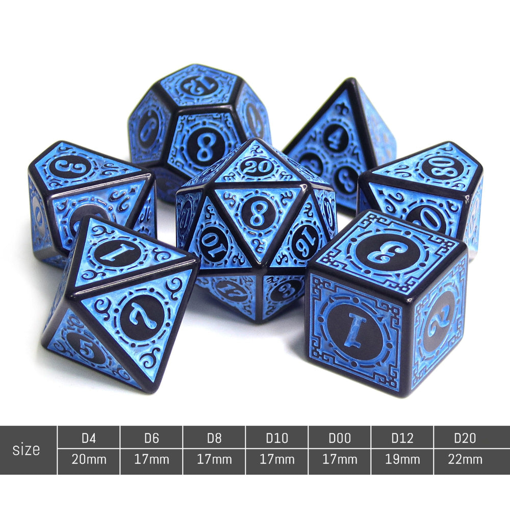 Blue Magic Flame 7-Dice Set DND RPG Dice Black w/Color Fill (Online Only)