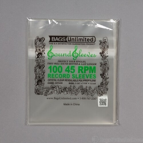 Bags Unlimited SPP45R - 7 IN 45 RPM Outer Record Sleeve - Resealable - 100 CNT [Sleeves] (ONLINE ORDER ONLY)