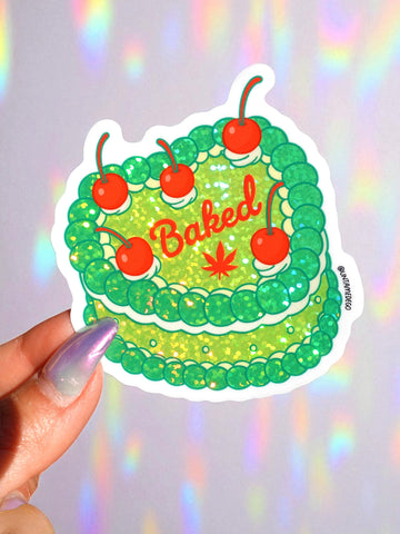 Baked Glitter Cake Sticker – Funny Weed Cherry Vinyl Sticker (ONLINE ORDER ONLY)
