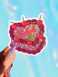 Baked Glitter Cake Sticker – Funny Weed Cherry Vinyl Sticker (ONLINE ORDER ONLY)