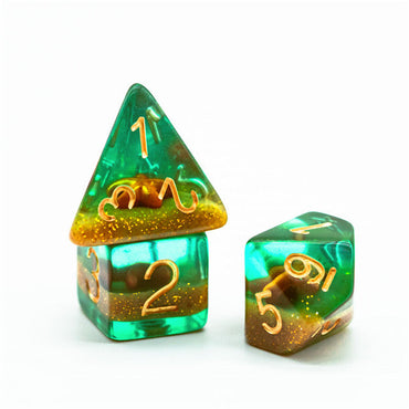 Green and Gold Starfish Dice 7-Dice Set Resin Dungeons and Dragons Dice (Online Only)