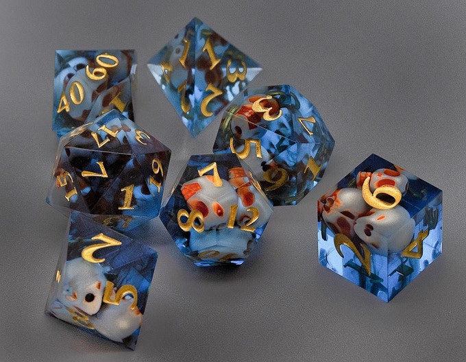Blue Sunken Skull Inclusion 7-Dice Set Resin Sharp Edge RPG DND (Online Only)