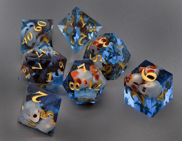 Blue Sunken Skull Inclusion 7-Dice Set Resin Sharp Edge RPG DND (Online Only)