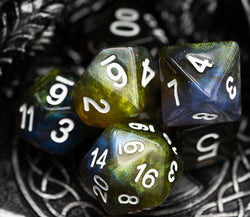 Yellow & Blue w/white Galaxy Glitter 7-Dice Set RPG (Online Only)