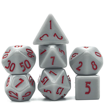 Grey Homage 7-Dice Set w/Red Numbers Minimalist (Online Only)