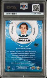 Graded 2024 Upper Deck Macklin Celebrini #WA8 Welcome Aboard Speckle Rookie RC Hockey Card PSA 10 Gem Mint (ONLINE ORDER ONLY)