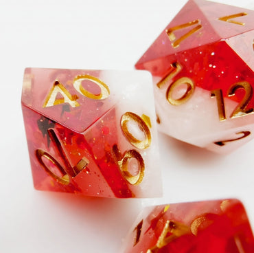 Translucent Red on Opaque White w/Foil Flakes 7-Dice Set Resin Sharp Edge RPG DND (Online Only)