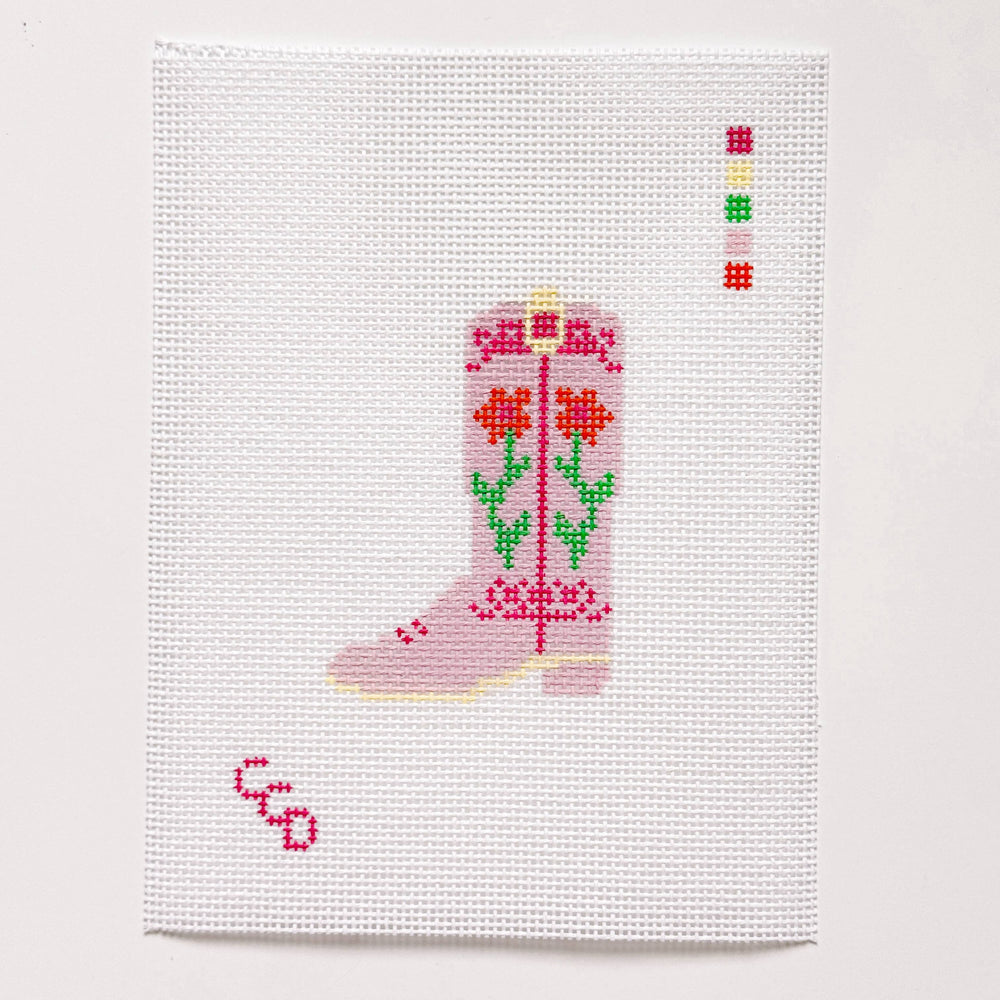 Cotswold Co Designs - Hand Painted Pink Cowgirl Boot 3” Needlepoint Canvas 13 Mesh (ONLINE ORDER ONLY)