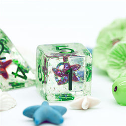 Green w/Purple Starfish Dice 7-Dice Set Resin Dungeons and Dragons Dice (Online Only)