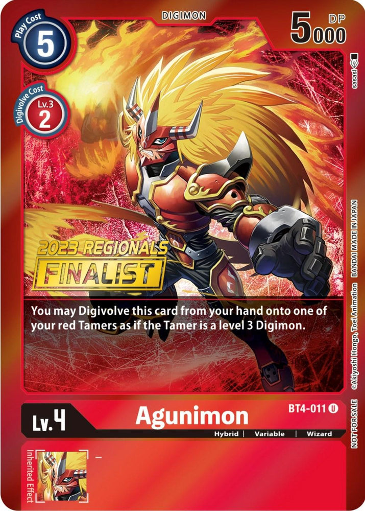 Agunimon [BT4-011] (2023 Regionals Finalist) [Great Legend Promos] (ONLINE ORDER ONLY)