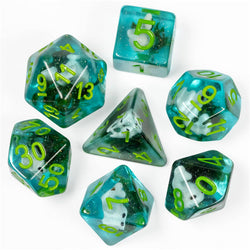 White Fish Seaweed 7-Dice Set w/Green Numbers Dnd Dice Set (Online Only)