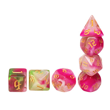 Superbloom 7-Dice Dnd Dice Pink | Green w/Gold Numbers Set (Online Only)