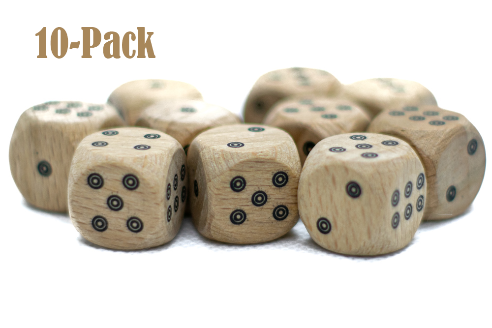 10-Pack Birds-Eye Wooden 16mm d6 Dice w/ Black Dots Rounded Corners - Wood Dice (Online Only)