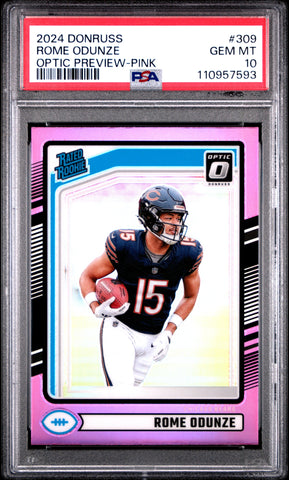 Graded 2024 Panini Donruss Rome Odunze #309 Optic Preview Pink Rookie RC Football Card PSA 10 Gem Mint (ONLINE ORDER ONLY)