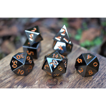 Black and Orange Sharp-Edged Metal Dice (ONLINE ORDER ONLY)