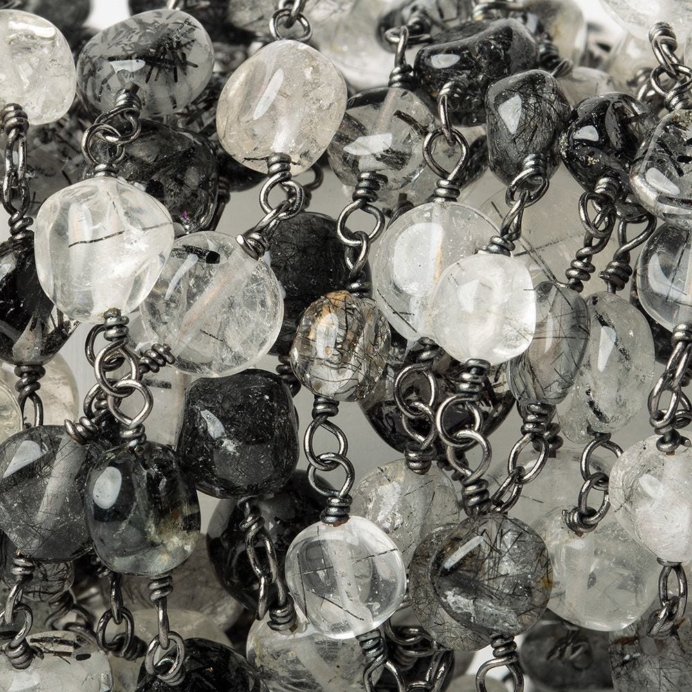 Black Tourmalinated Quartz plain coin Black Gold plated Chain by the foot (ONLINE ORDER ONLY)