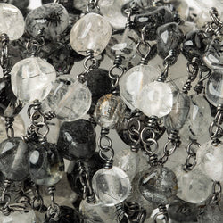 Black Tourmalinated Quartz plain coin Black Gold plated Chain by the foot (ONLINE ORDER ONLY)