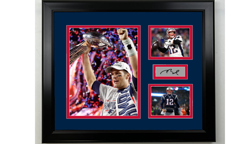 Framed Tom Brady New England Patriots Facsimile Laser Engraved Signature Football 14x11 3 Photo Collage (ONLINE ORDER ONLY)
