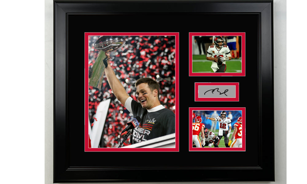 Framed Tom Brady Tampa Bay Buccaneers Facsimile Laser Engraved Signature Football 14x11 3 Photo Collage (ONLINE ORDER ONLY)