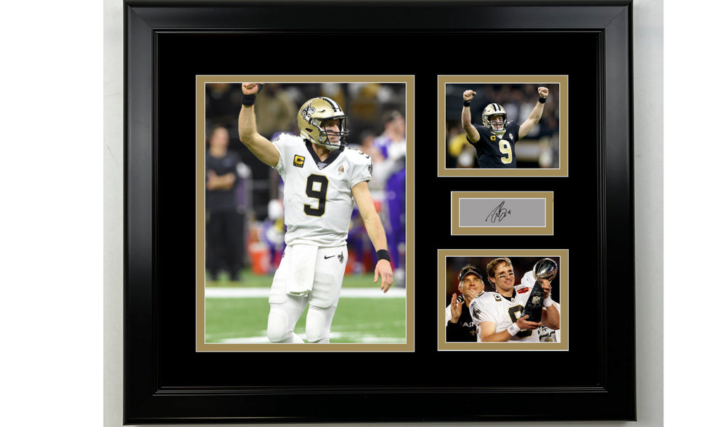 Framed Drew Brees New Orleans Saints Facsimile Laser Engraved Signature Football 14x11 3 Photo Collage (ONLINE ORDER ONLY)