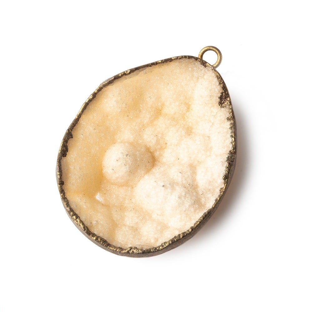 Burnished Gold Leafed Buff Cream Concave Drusy Focal Pendant 1 piece 38x30x10mm (ONLINE ORDER ONLY)