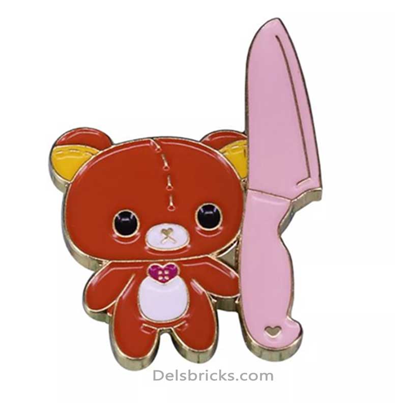 Cute Bear with Knife Meme Enamel Pins Near Me (ONLINE ORDER ONLY)