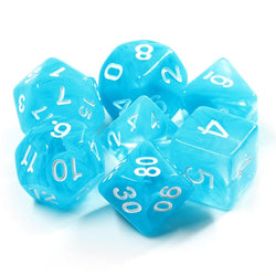 Sky Blue Swirl with White Numbering 7-Dice Set RPG (Online Only)