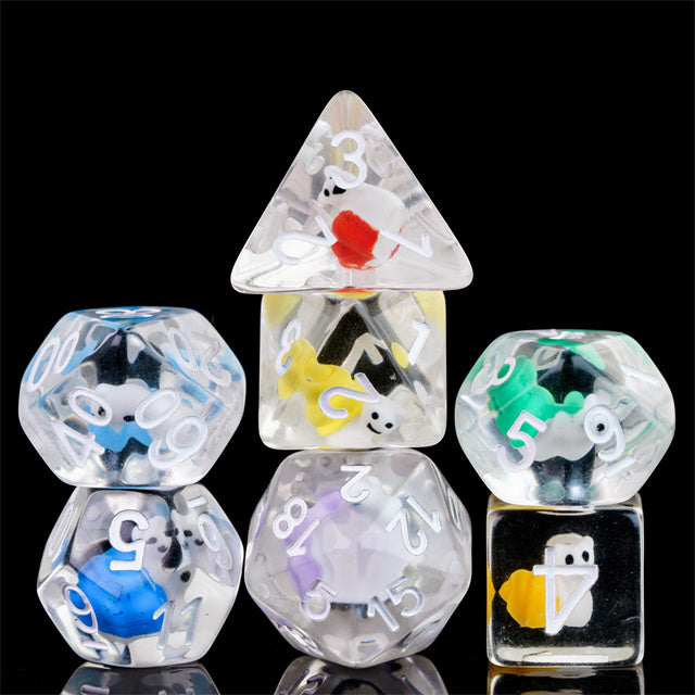 7-Color Snail Dice | Clear RPG 7-Dice Set w/ Colorful Snails Inside (Online Only)