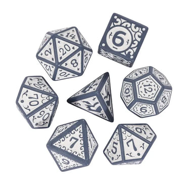 Grey with White Irregular Pattern Fill: 7-Piece Acrylic Dice Set (Online Only)