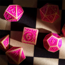 Off-White with Pink Irregular Pattern Fill: 7-Piece Acrylic Dice Set (Online Only)