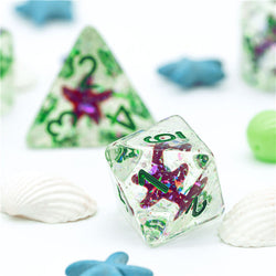 Green w/Purple Starfish Dice 7-Dice Set Resin Dungeons and Dragons Dice (Online Only)