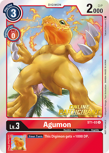 Agumon [ST1-03] (Online Participant) [Starter Deck: Gaia Red Promos] (ONLINE ORDER ONLY)