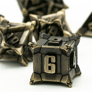 Vintage Brass Color Pinwheel Strengthened Metal 7-Dice Set | Metal DND Dice (Online Only)