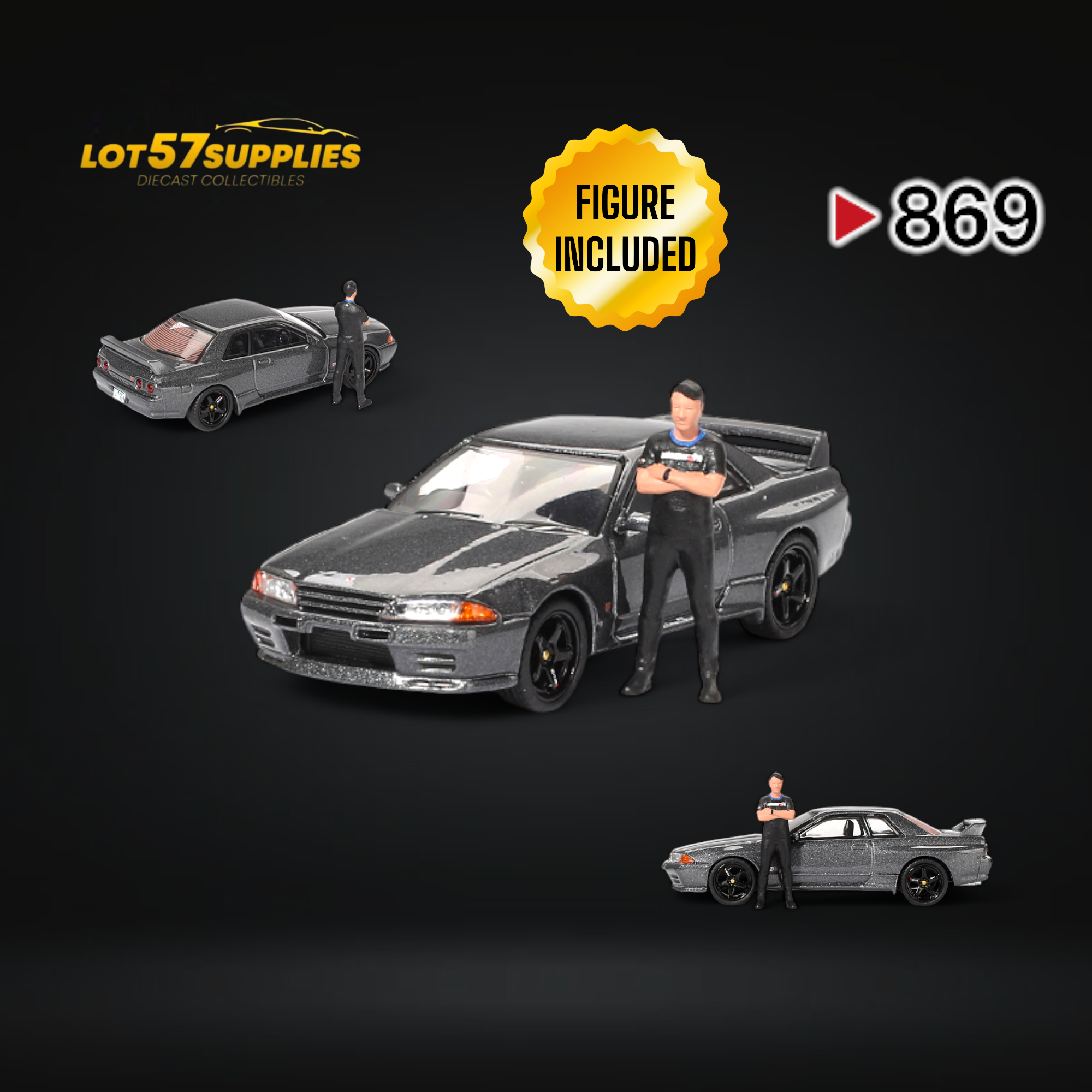 (Pre-Order) Mini-GT Nissan Skyline R32 Nismo Gunmetal With Matsuda Figure #869 1:64 MGT00869 (ONLINE ORDER ONLY)