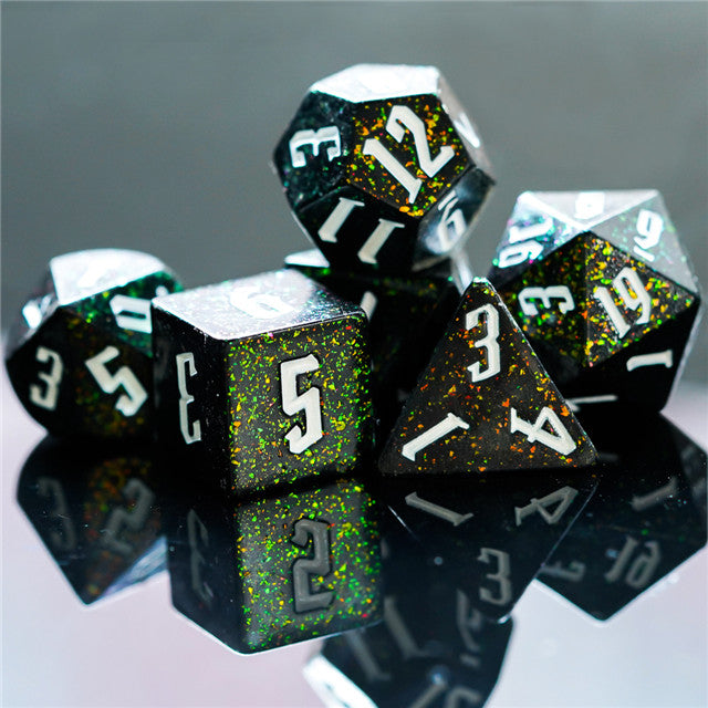 80's Monster Glitter DND Dice (Black,Green,Orange) 7-Dice Dungeons and Dragons Dice (Online Only)