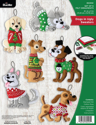 Bucilla Dogs in Ugly Sweaters Felt Ornament Kit – Set of 5 Christmas Dog Ornaments (ONLINE ORDER ONLY)