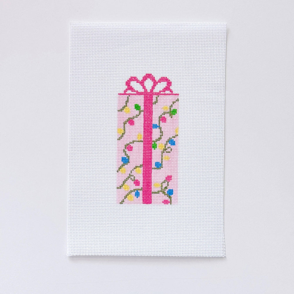 Cotswold Co Designs - Pink Present Christmas Needlepoint Canvas 18 Mesh 2.5”x5” Design, Bow Christmas Needlepoint Ornament, Modern Needlepoint (ONLINE ORDER ONLY)