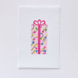 Cotswold Co Designs - Pink Present Christmas Needlepoint Canvas 18 Mesh 2.5”x5” Design, Bow Christmas Needlepoint Ornament, Modern Needlepoint (ONLINE ORDER ONLY)