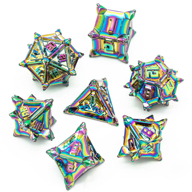 Rainbow Pinwheel Strengthened Metal 7-Dice Set | Metal DND Dice (Online Only)