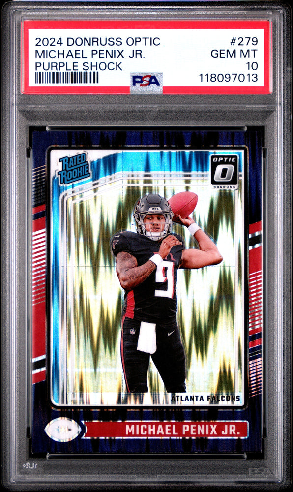 Graded 2024 Panini Donruss Optic Michael Penix Jr #279 Purple Shock Rookie RC Football Card PSA 10 Gem Mint (ONLINE ORDER ONLY)