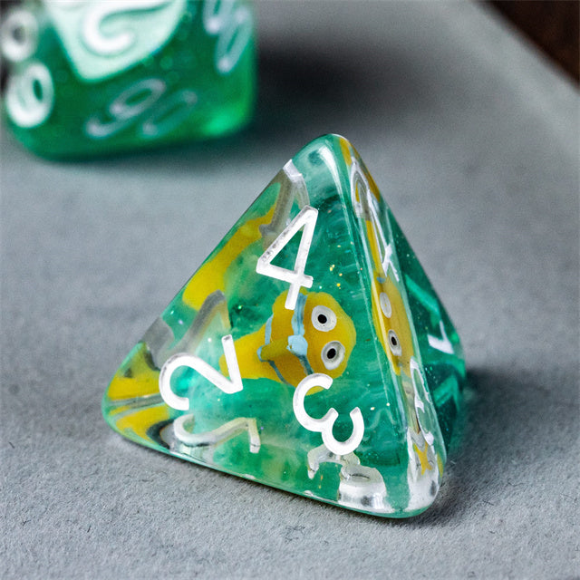 Gold Fish Green 7-Dice Dnd Dice | Glitter w/White Numbers Set (Online Only)