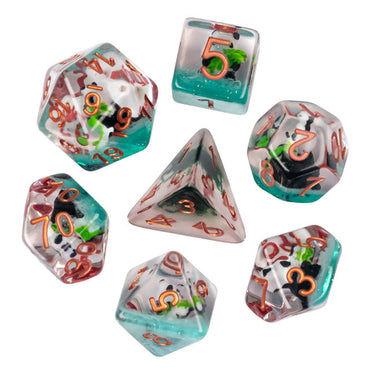 Bamboo Panda on Blue Glitter 7-Dice Set w/Copper Numbers Dnd Dice Set (Online Only)