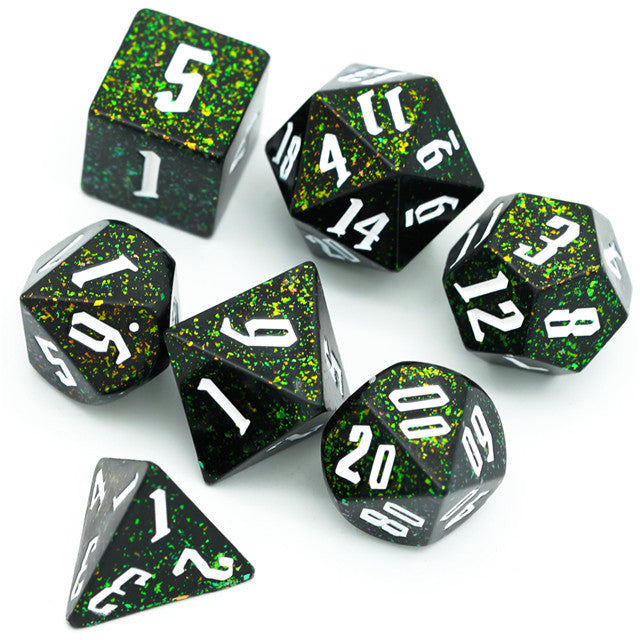 80's Monster Glitter DND Dice (Black,Green,Orange) 7-Dice Dungeons and Dragons Dice (Online Only)