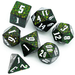 80's Monster Glitter DND Dice (Black,Green,Orange) 7-Dice Dungeons and Dragons Dice (Online Only)