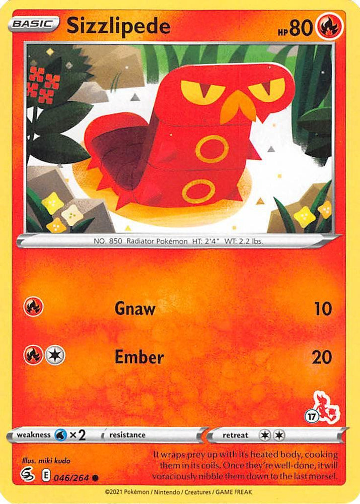 Sizzlipede (046/264) (Cinderace Stamp #17) [Battle Academy 2022] (Online Only)