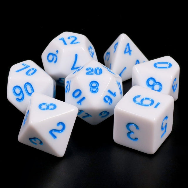 White Opaque with Blue Numbering 7-Dice Set RPG (Online Only)