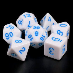 White Opaque with Blue Numbering 7-Dice Set RPG (Online Only)