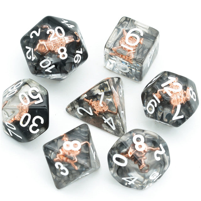 Fighter (Shield) Clear Dice w/ Golden Shield7-Dice Set Rpg (Online Only)