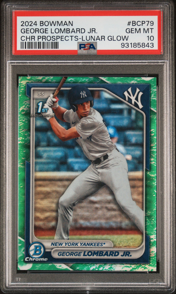 Graded 2024 Topps Bowman George Lombard Jr #BCP79 Chrome Prospects Lunar Glow Rookie RC Baseball Card PSA 10 Gem Mint (ONLINE ORDER ONLY)
